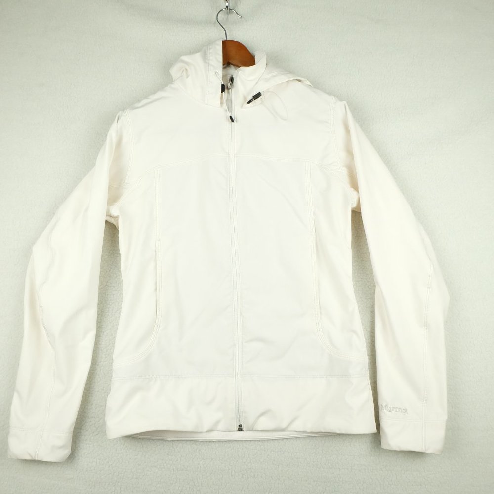 Marmot Womens Soft Shell Jacket Medium White Full Zip Hooded Lightweight Outdoor